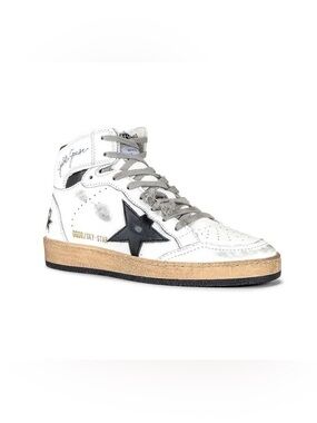 Golden Goose White High-Top Sneaker with Black Star and Tan Sole
